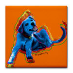 blue dog art tile